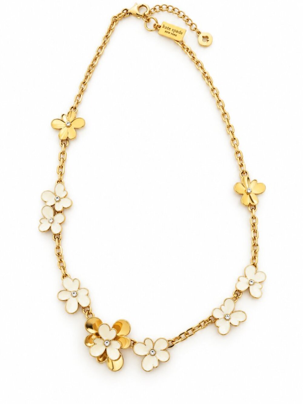 Kate Spade Floral Necklace Gold Tone White Enamel Flower Statement Jewelry